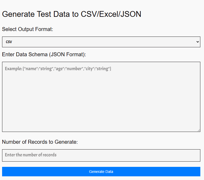 Generate Test Data to CSV/Excel/JSON online
for Free